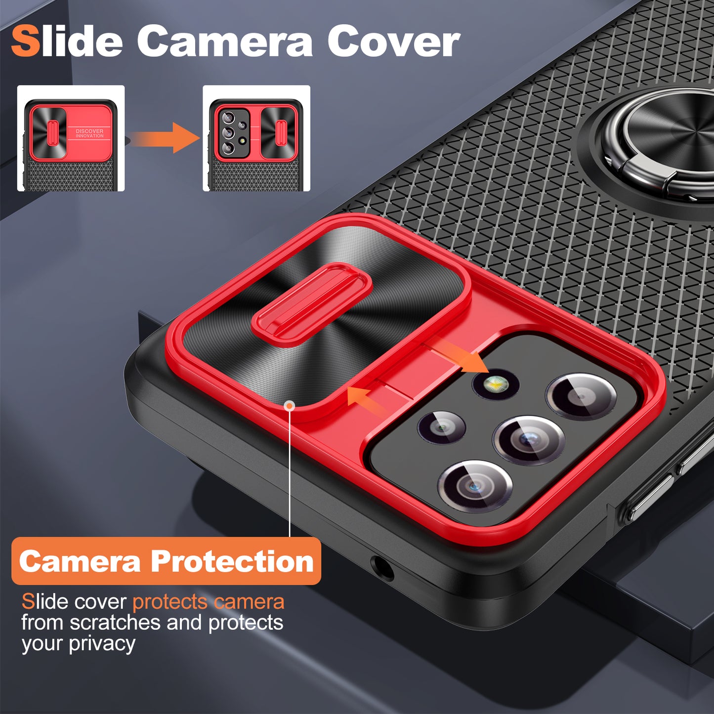 Phone Case for Samsung Galaxy S20 FE 4G / FE 5G / S20 Lite / S20 FE 2022 , Slide Lens Protection PC+TPU Kickstand Cover - Red+Black