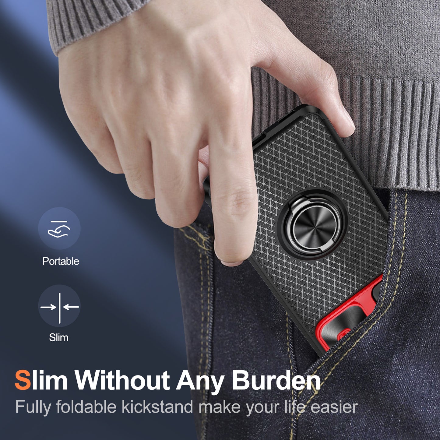 Phone Case for Samsung Galaxy S20 FE 4G / FE 5G / S20 Lite / S20 FE 2022 , Slide Lens Protection PC+TPU Kickstand Cover - Red+Black