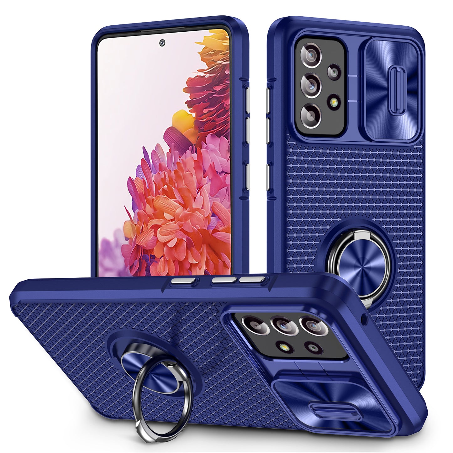 Phone Case for Samsung Galaxy S20 FE 4G / FE 5G / S20 Lite / S20 FE 2022 , Slide Lens Protection PC+TPU Kickstand Cover - Sapphire+Blue
