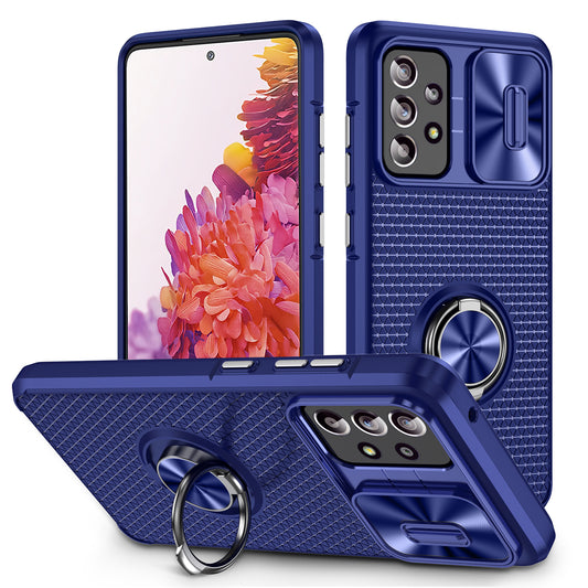 Phone Case for Samsung Galaxy S20 FE 4G / FE 5G / S20 Lite / S20 FE 2022 , Slide Lens Protection PC+TPU Kickstand Cover - Sapphire+Blue