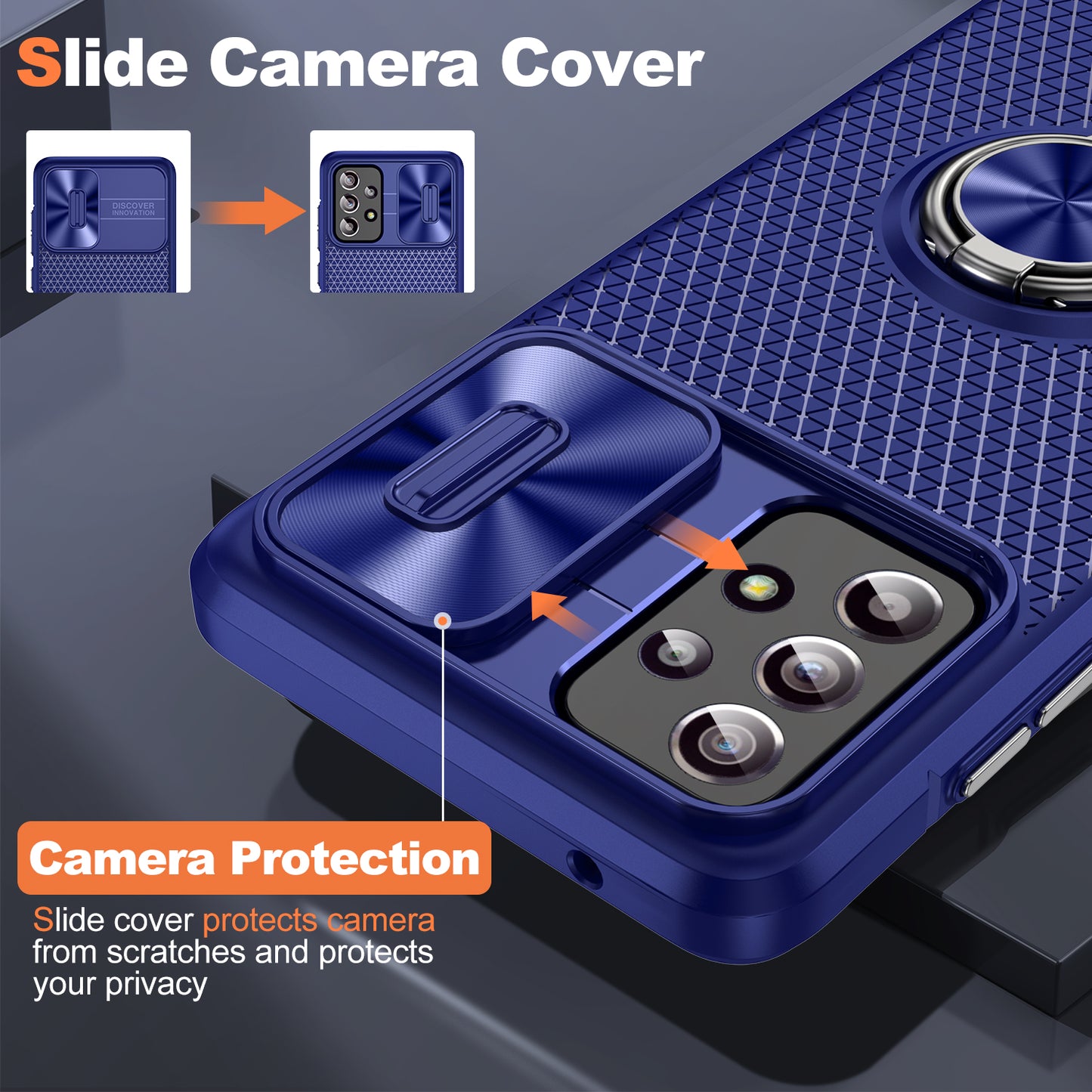 Phone Case for Samsung Galaxy S20 FE 4G / FE 5G / S20 Lite / S20 FE 2022 , Slide Lens Protection PC+TPU Kickstand Cover - Sapphire+Blue