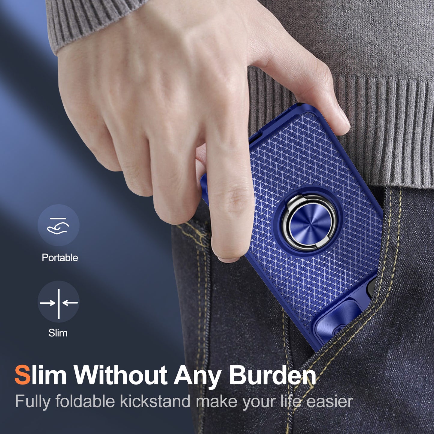 Phone Case for Samsung Galaxy S20 FE 4G / FE 5G / S20 Lite / S20 FE 2022 , Slide Lens Protection PC+TPU Kickstand Cover - Sapphire+Blue