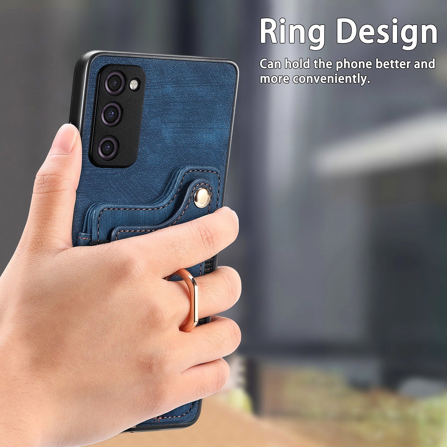 For Samsung Galaxy S20 FE / S20 FE 5G / S20 FE 2022 / S20 Lite RFID Blocking Phone Cover PU Leather Coated PC+TPU Card Holder Kickstand Case - Dark Blue