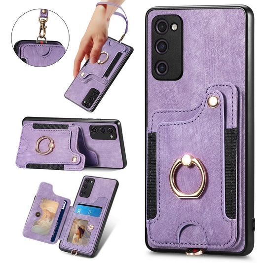 For Samsung Galaxy S20 FE / S20 FE 5G / S20 FE 2022 / S20 Lite RFID Blocking Phone Cover PU Leather Coated PC+TPU Card Holder Kickstand Case - Purple