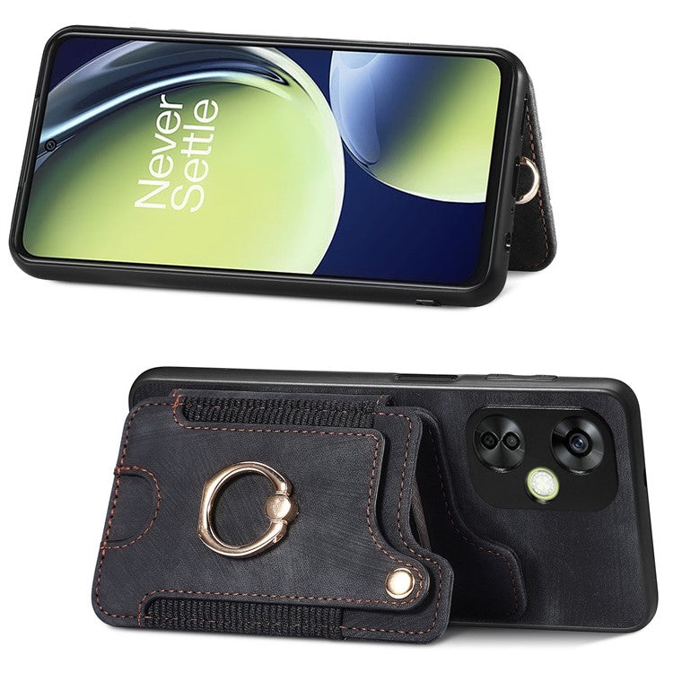 For OnePlus Nord CE 3 Lite 5G / Nord N30 5G RFID Blocking Kickstand Back Cover PU Leather Coated PC+TPU Phone Case with Card Holder - Black