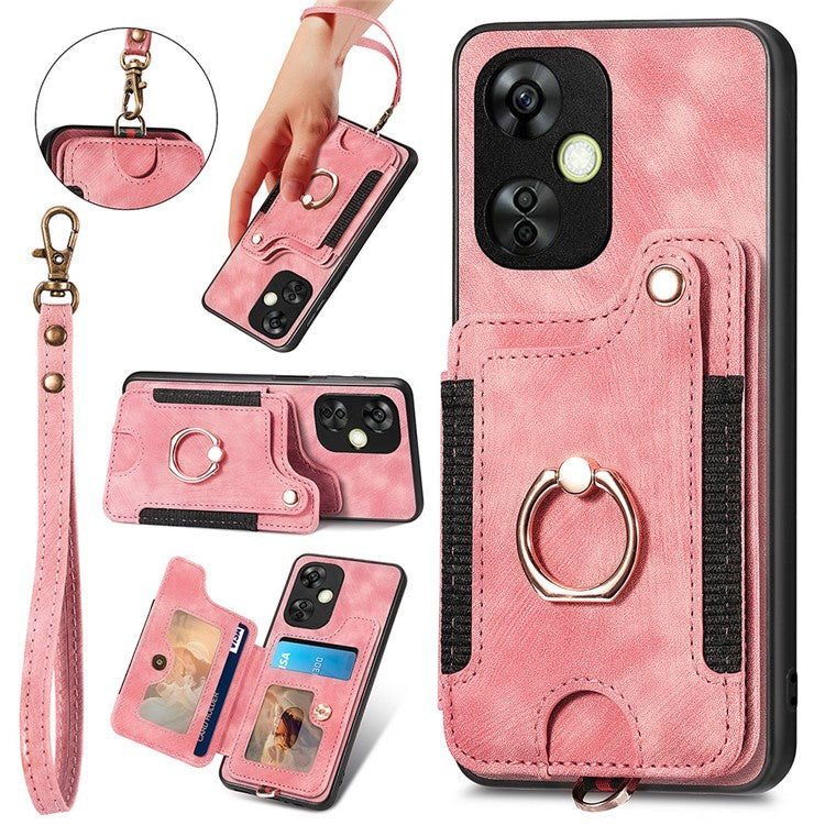 For OnePlus Nord CE 3 Lite 5G / Nord N30 5G RFID Blocking Kickstand Back Cover PU Leather Coated PC+TPU Phone Case with Card Holder - Rose Pink