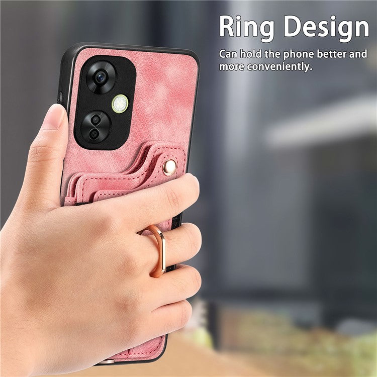 For OnePlus Nord CE 3 Lite 5G / Nord N30 5G RFID Blocking Kickstand Back Cover PU Leather Coated PC+TPU Phone Case with Card Holder - Rose Pink