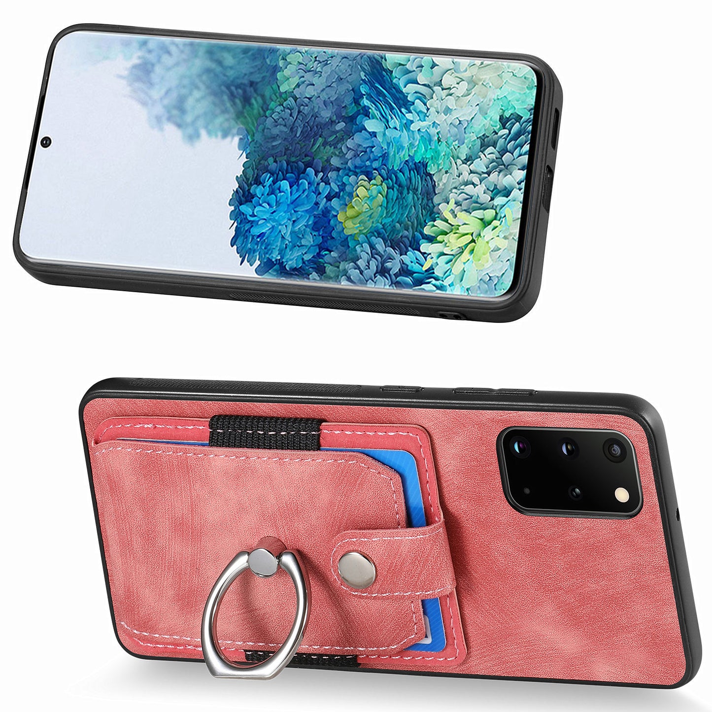 Phone Case for Samsung Galaxy S20 Plus 4G / 5G , Kickstand Ring Holder PU Leather+PC+TPU Cover with Card Slot - Rose Pink