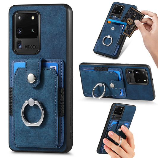 Phone Case for Samsung Galaxy S20 Ultra Card Holder Kickstand Slim Case PU Leather TPU PC Cover - Dark Blue