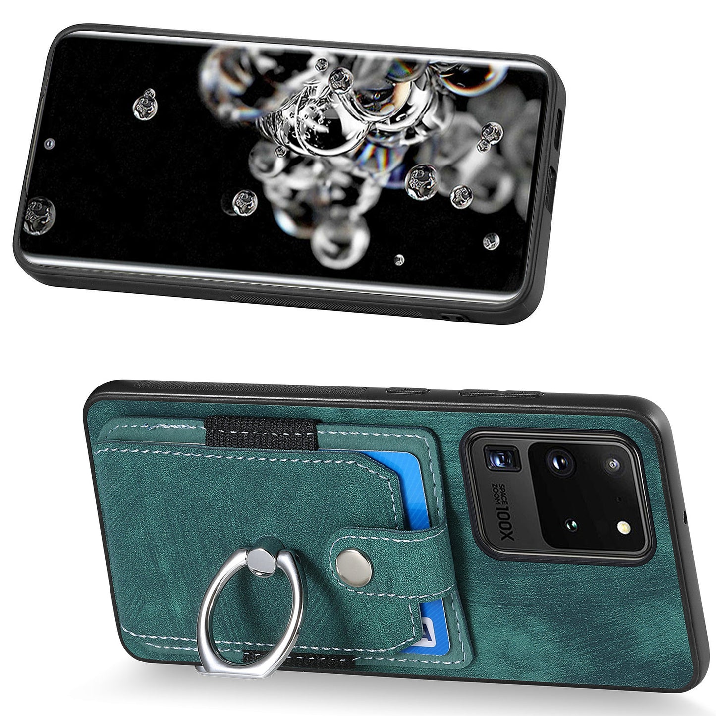 Phone Case for Samsung Galaxy S20 Ultra Card Holder Kickstand Slim Case PU Leather TPU PC Cover - Green