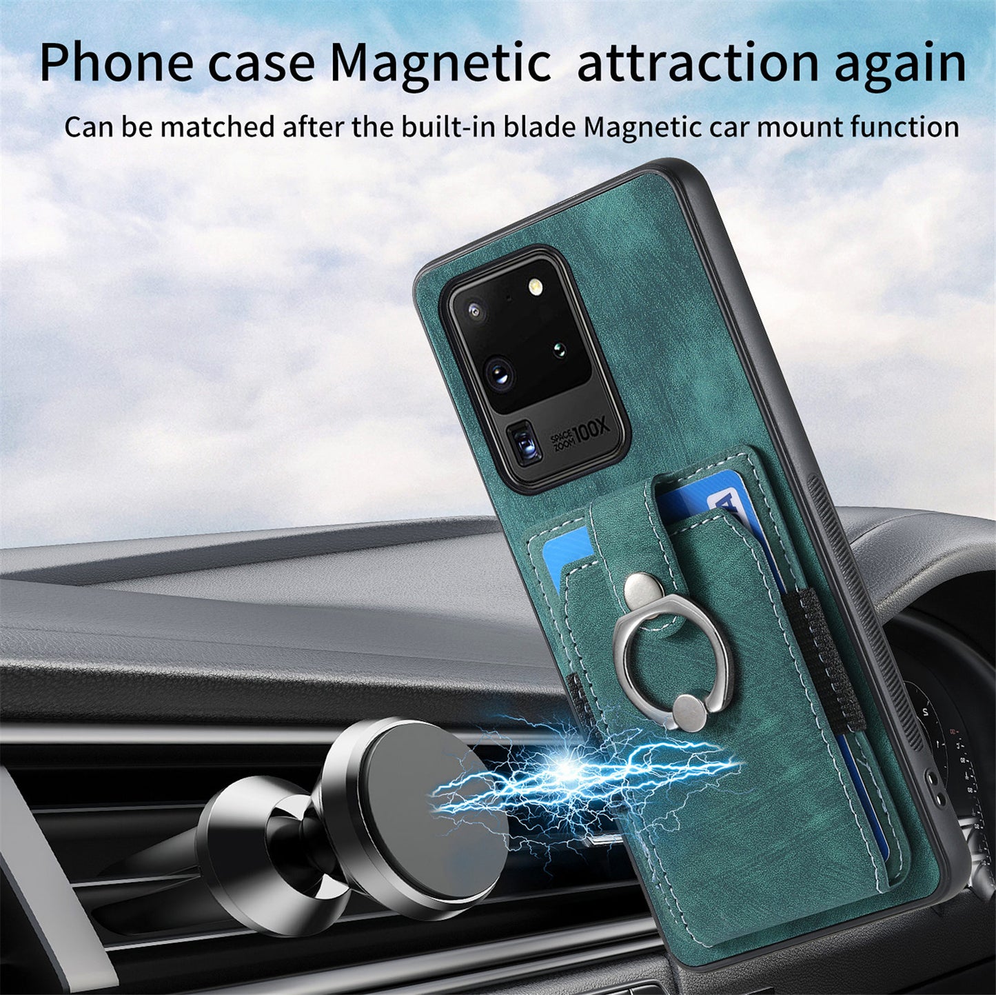 Phone Case for Samsung Galaxy S20 Ultra Card Holder Kickstand Slim Case PU Leather TPU PC Cover - Green