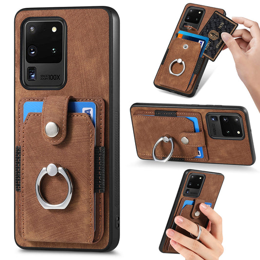 Phone Case for Samsung Galaxy S20 Ultra Card Holder Kickstand Slim Case PU Leather TPU PC Cover - Brown