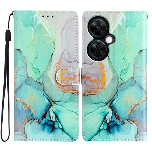 For OnePlus Nord CE 3 Lite 5G / Nord N30 5G Pattern Printing PU Leather Phone Case Stand Wallet Flip Protective Cover - Green Marble