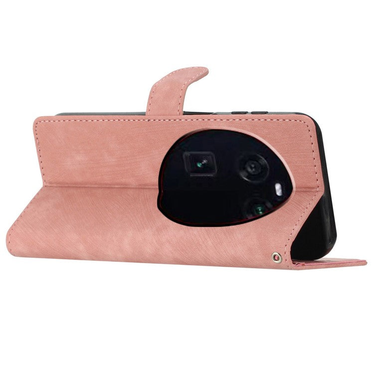 PU Leather Phone Case for Oppo Find X6 , Shockproof Skin-touch Wallet Stand Cover - Rose Gold
