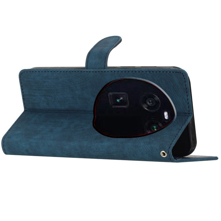 PU Leather Phone Case for Oppo Find X6 , Shockproof Skin-touch Wallet Stand Cover - Blue