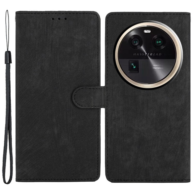 PU Leather Phone Case for Oppo Find X6 , Shockproof Skin-touch Wallet Stand Cover - Black