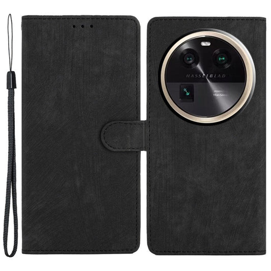 PU Leather Phone Case for Oppo Find X6 , Shockproof Skin-touch Wallet Stand Cover - Black