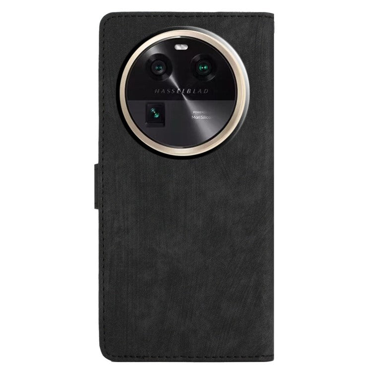 PU Leather Phone Case for Oppo Find X6 , Shockproof Skin-touch Wallet Stand Cover - Black