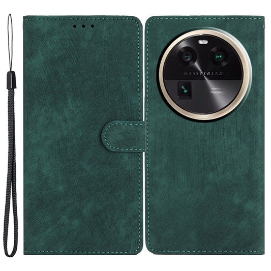 PU Leather Phone Case for Oppo Find X6 , Shockproof Skin-touch Wallet Stand Cover - Green