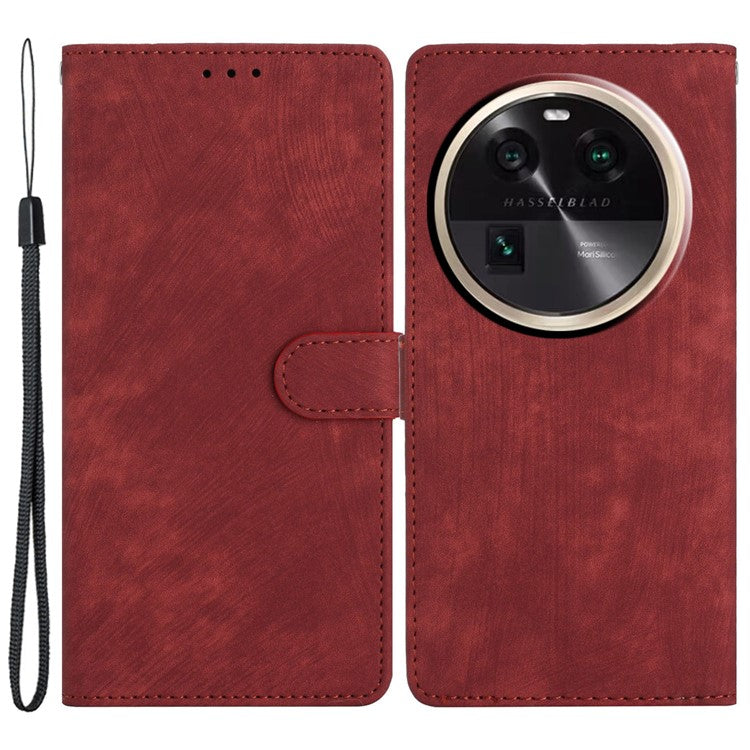 PU Leather Phone Case for Oppo Find X6 , Shockproof Skin-touch Wallet Stand Cover - Red