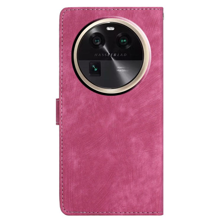 PU Leather Phone Case for Oppo Find X6 , Shockproof Skin-touch Wallet Stand Cover - Rose