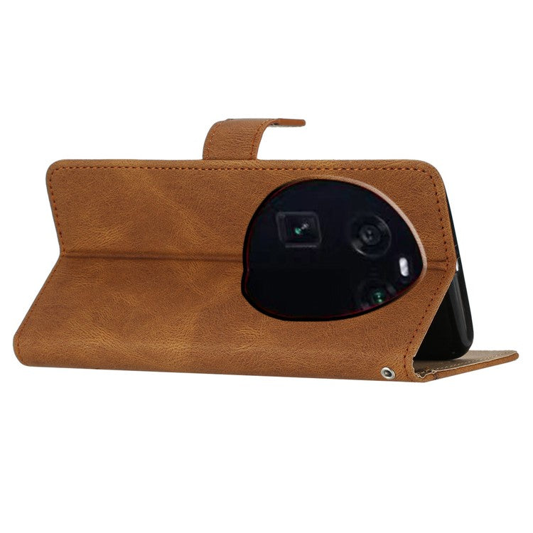 Stand Cover for Oppo Find X6 Pro Anti-drop Wallet Leather Phone Case Crazy Horse Texture Imprinted Lines Shell - Brown