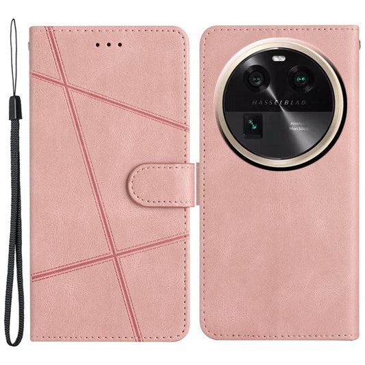 Stand Cover for Oppo Find X6 Pro Anti-drop Wallet Leather Phone Case Crazy Horse Texture Imprinted Lines Shell - Rose Gold