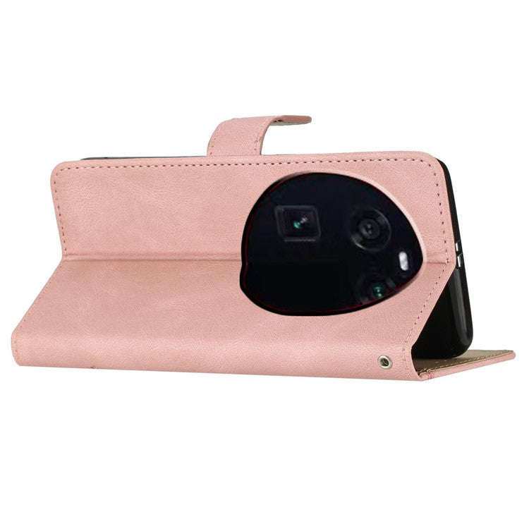 Stand Cover for Oppo Find X6 Pro Anti-drop Wallet Leather Phone Case Crazy Horse Texture Imprinted Lines Shell - Rose Gold