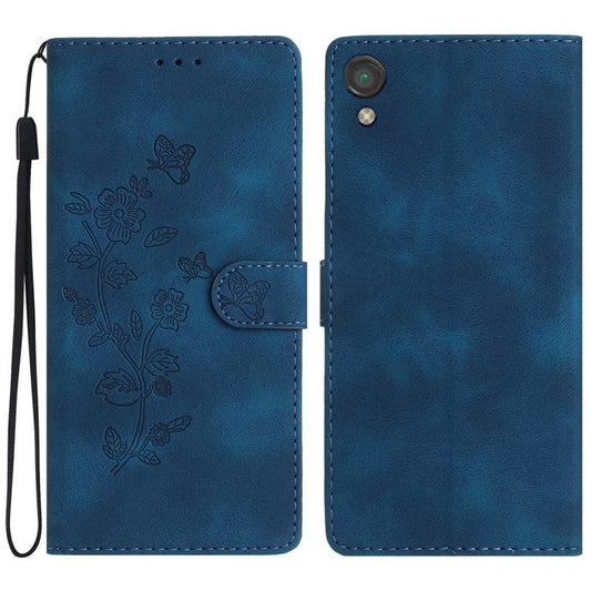 For Sony Xperia L1 Flower Imprint Cover Leather Wallet Stand Shockproof Cell Phone Case - Blue