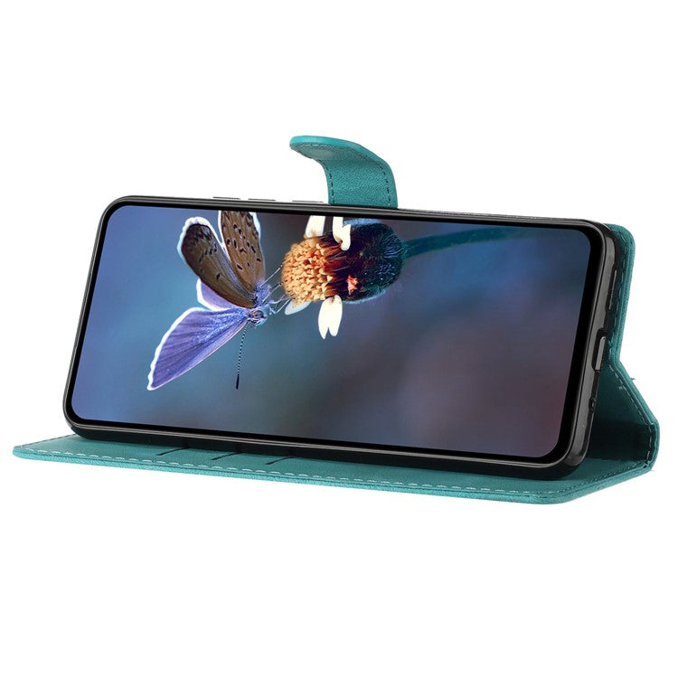 Flower Imprint Leather Case for Sony Xperia 5 , Wallet Stand Mobile Phone Protective Cover - Sky Blue