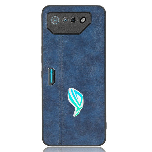 For Asus ROG Phone 7 5G Leather Coated TPU+PC Phone Case Cowhide Texture Anti-Scratch Cover - Blue
