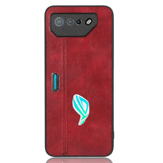 For Asus ROG Phone 7 5G Leather Coated TPU+PC Phone Case Cowhide Texture Anti-Scratch Cover - Red