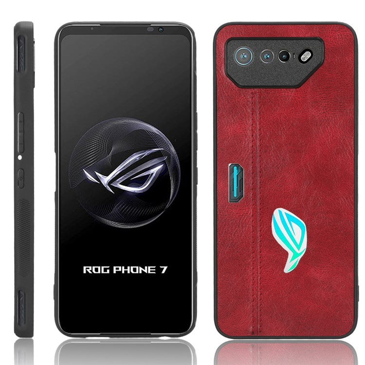 For Asus ROG Phone 7 5G Leather Coated TPU+PC Phone Case Cowhide Texture Anti-Scratch Cover - Red