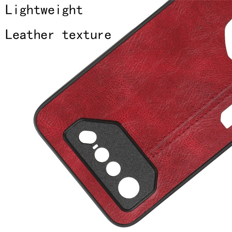 For Asus ROG Phone 7 5G Leather Coated TPU+PC Phone Case Cowhide Texture Anti-Scratch Cover - Red