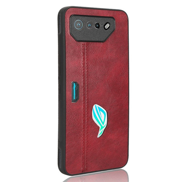 For Asus ROG Phone 7 5G Leather Coated TPU+PC Phone Case Cowhide Texture Anti-Scratch Cover - Red