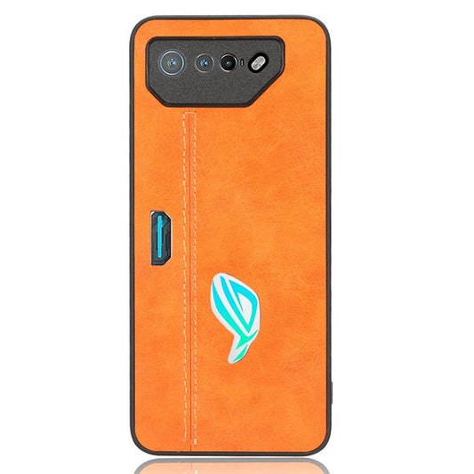For Asus ROG Phone 7 5G Leather Coated TPU+PC Phone Case Cowhide Texture Anti-Scratch Cover - Orange