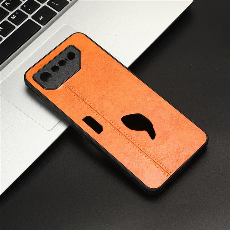 For Asus ROG Phone 7 5G Leather Coated TPU+PC Phone Case Cowhide Texture Anti-Scratch Cover - Orange