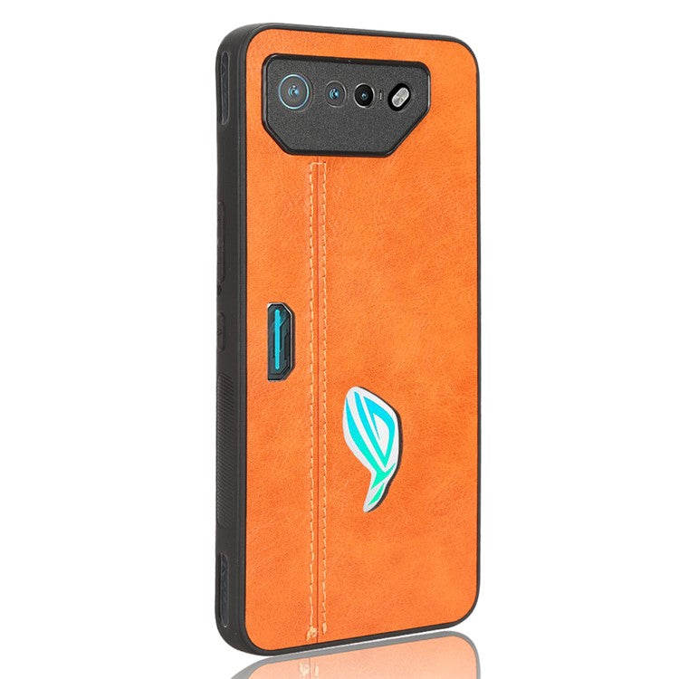 For Asus ROG Phone 7 5G Leather Coated TPU+PC Phone Case Cowhide Texture Anti-Scratch Cover - Orange