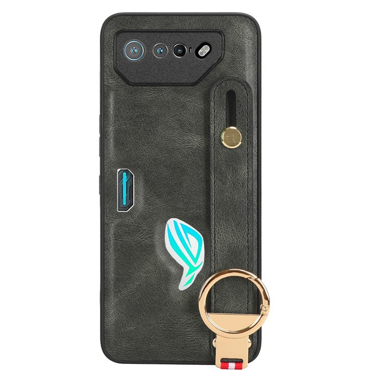 For Asus ROG Phone 7 5G Wristband Kickstand Phone Case PU Leather Coated PC+TPU Cover with Bottle Opener - Green