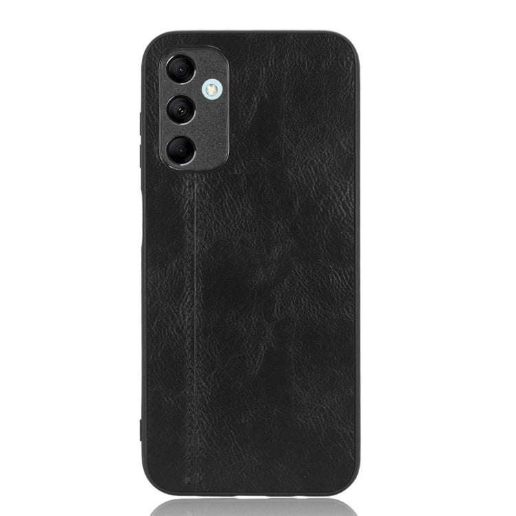 For Samsung Galaxy M14 5G Leather Coated TPU+PC Phone Case Cowhide Texture Anti-scratch Cover - Black