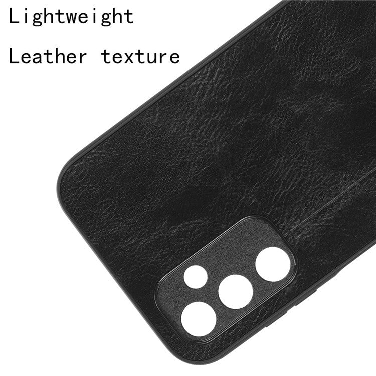 For Samsung Galaxy M14 5G Leather Coated TPU+PC Phone Case Cowhide Texture Anti-scratch Cover - Black