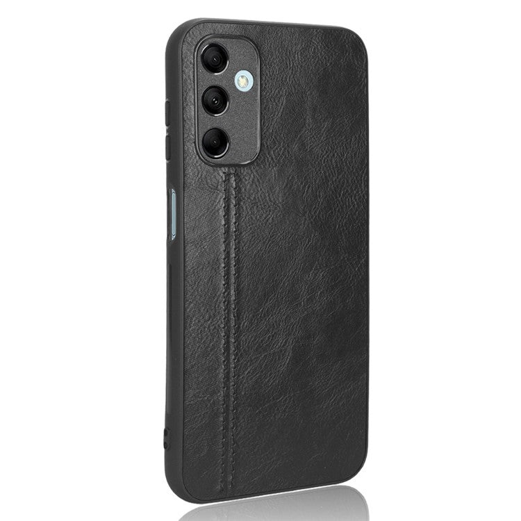 For Samsung Galaxy M14 5G Leather Coated TPU+PC Phone Case Cowhide Texture Anti-scratch Cover - Black
