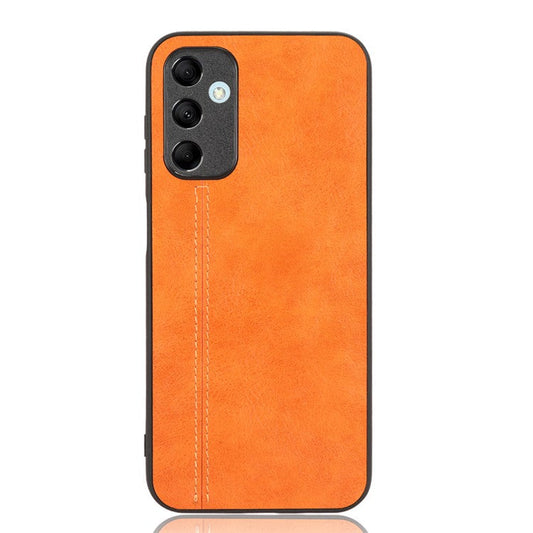 For Samsung Galaxy M14 5G Leather Coated TPU+PC Phone Case Cowhide Texture Anti-scratch Cover - Orange