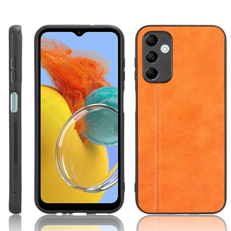 For Samsung Galaxy M14 5G Leather Coated TPU+PC Phone Case Cowhide Texture Anti-scratch Cover - Orange
