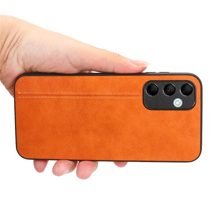 For Samsung Galaxy M14 5G Leather Coated TPU+PC Phone Case Cowhide Texture Anti-scratch Cover - Orange