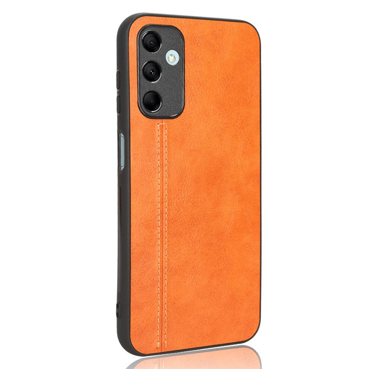 For Samsung Galaxy M14 5G Leather Coated TPU+PC Phone Case Cowhide Texture Anti-scratch Cover - Orange