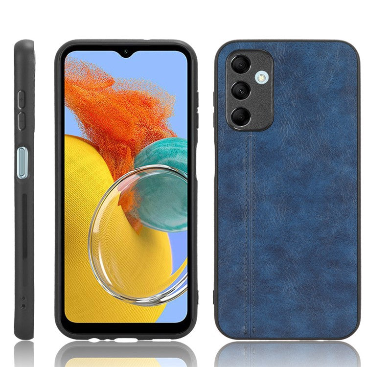 For Samsung Galaxy M14 5G Leather Coated TPU+PC Phone Case Cowhide Texture Anti-scratch Cover - Blue