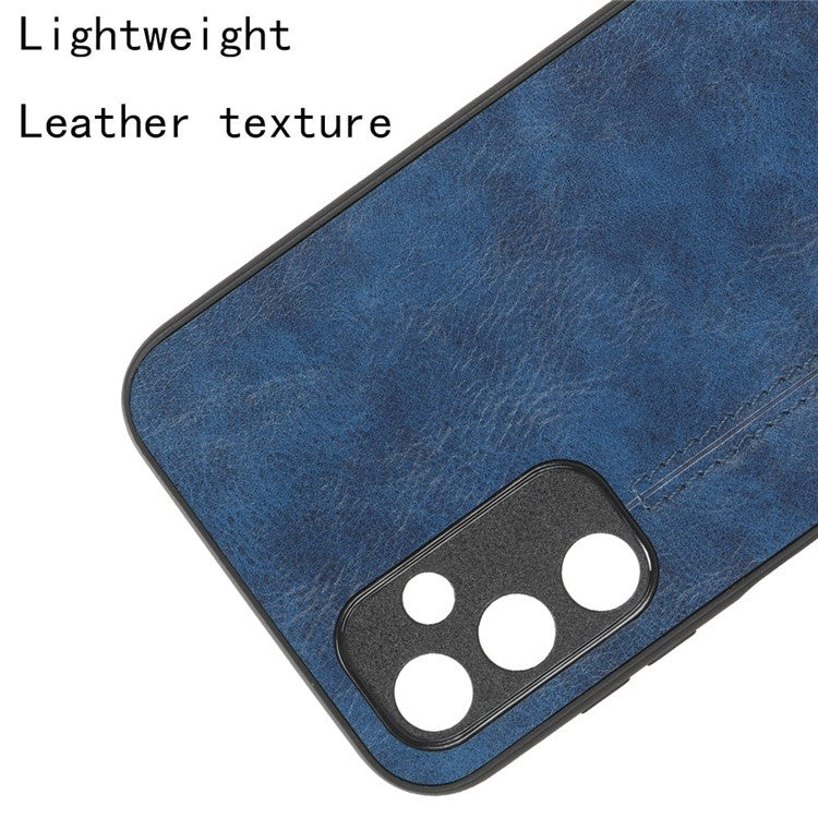 For Samsung Galaxy M14 5G Leather Coated TPU+PC Phone Case Cowhide Texture Anti-scratch Cover - Blue