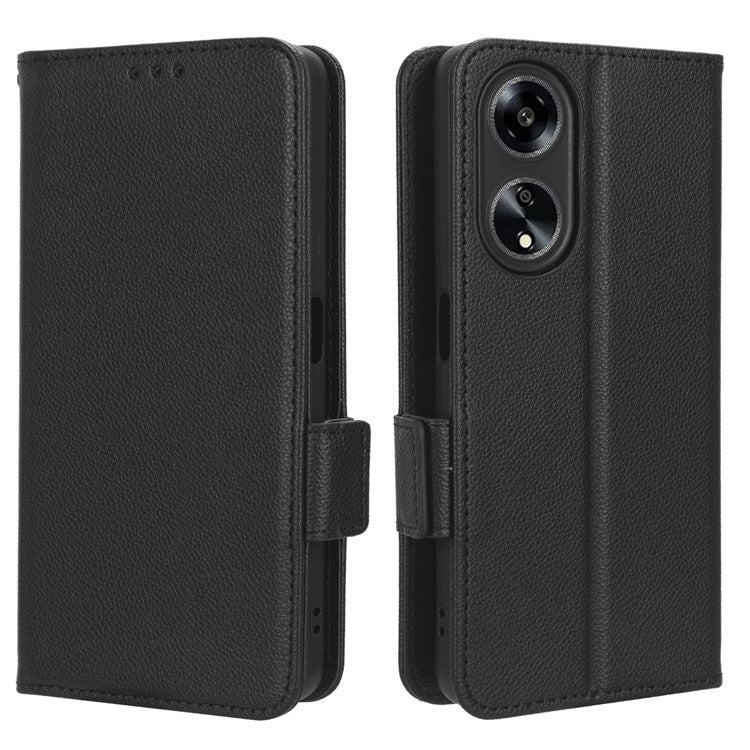 Phone Leather Case for Oppo A98 5G / F23 5G / A1 5G , Litchi Texture Wallet Stand Cell Phone Cover - Black
