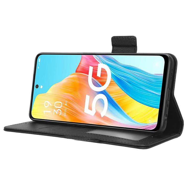 Phone Leather Case for Oppo A98 5G / F23 5G / A1 5G , Litchi Texture Wallet Stand Cell Phone Cover - Black